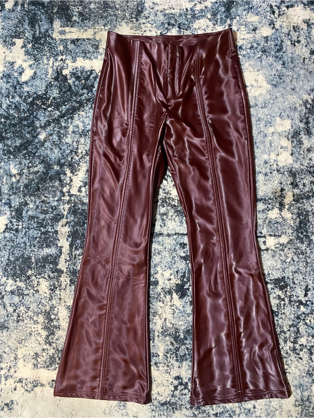Pretty Garbage Women’s L Shiny Burgundy Faux Leather Flare Pants NWT